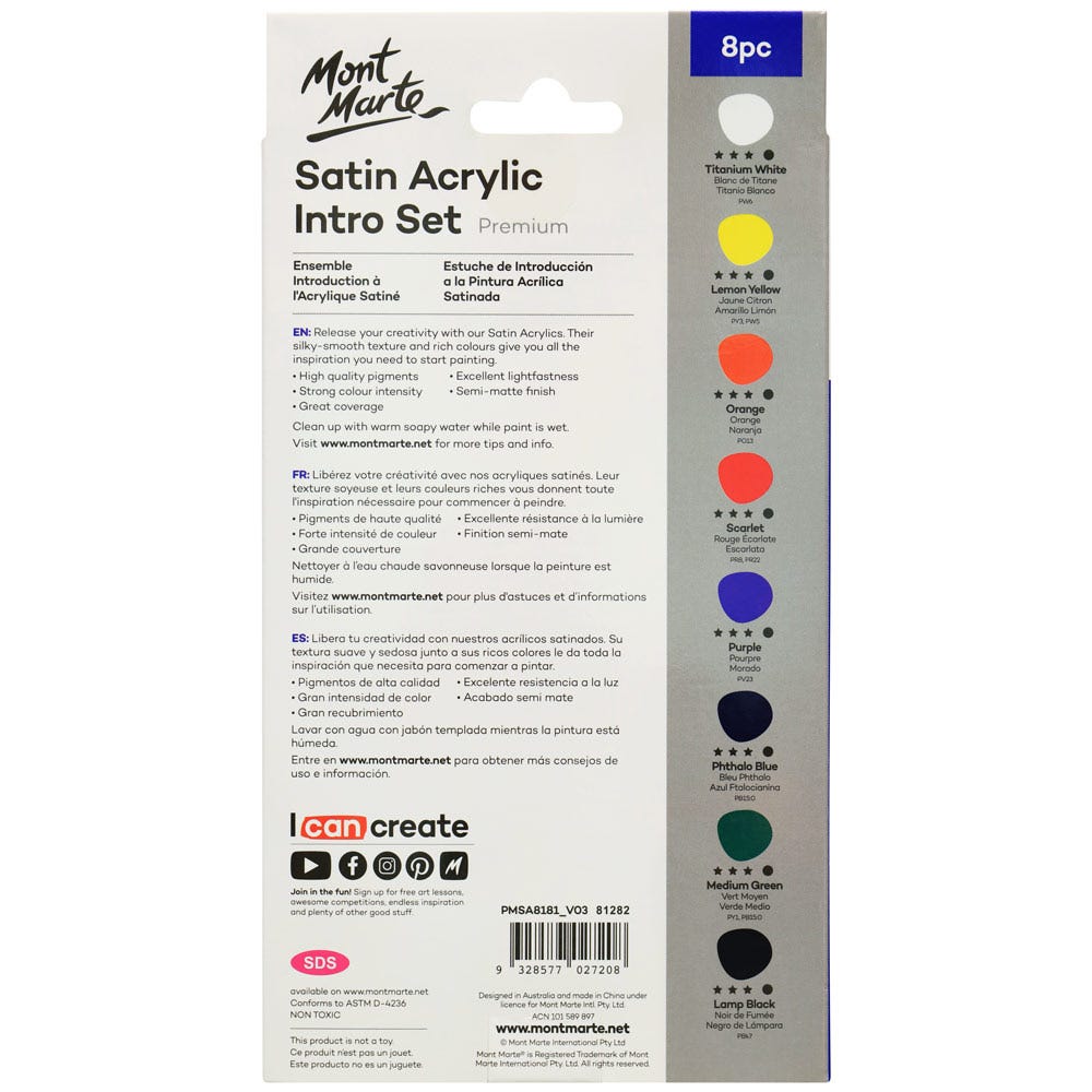სატინის აკრილის ინტრო სეტი MM Satin Acrylic Intro Set 8pc x 18ml