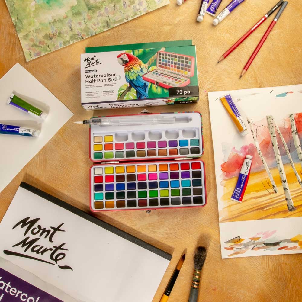 MM Watercolour Half Pan Set 73pc in Tin  - აკვარელის საღებავი