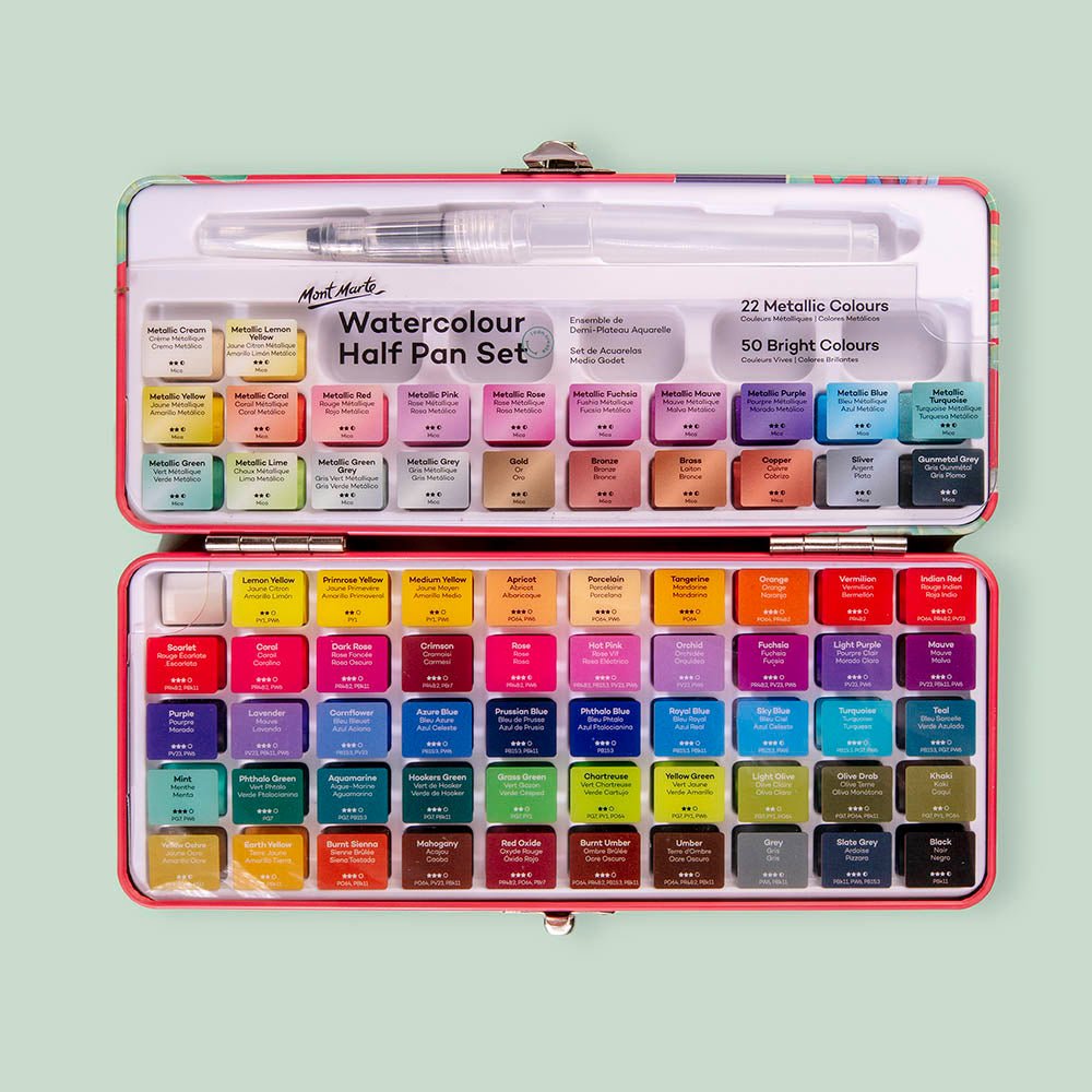 MM Watercolour Half Pan Set 73pc in Tin  - აკვარელის საღებავი