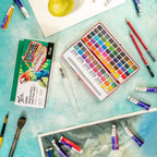 MM Watercolour Half Pan Set 73pc in Tin - აკვარელის საღებავი - LUMINO