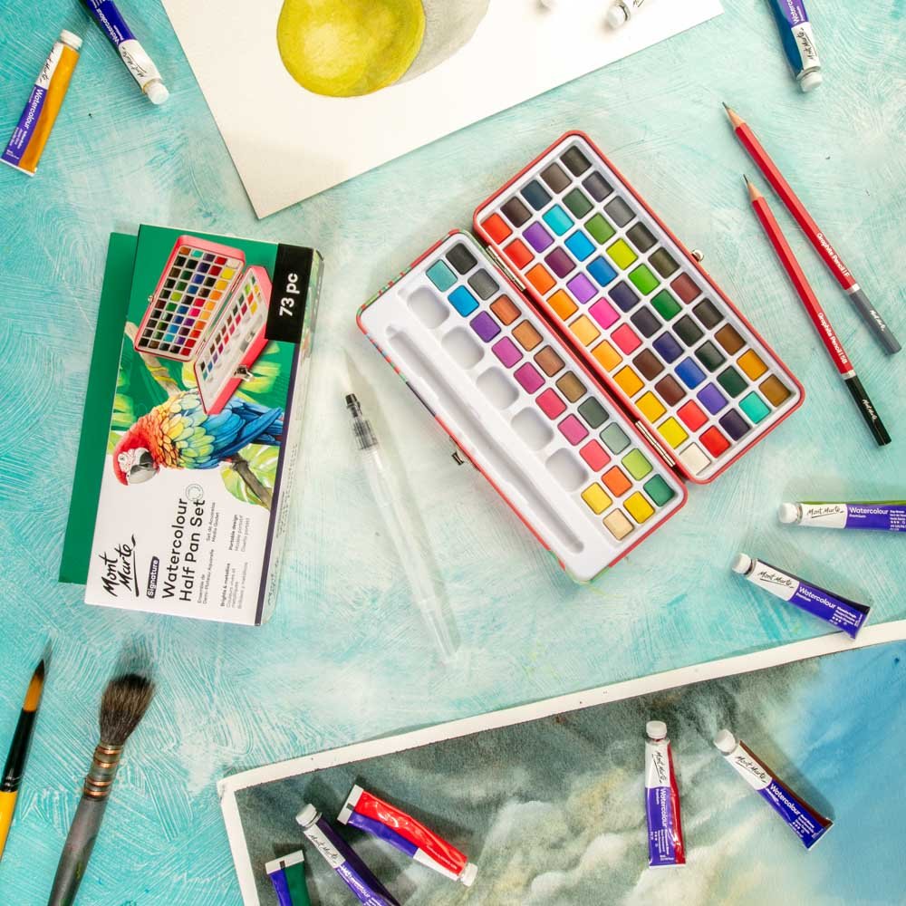 MM Watercolour Half Pan Set 73pc in Tin  - აკვარელის საღებავი