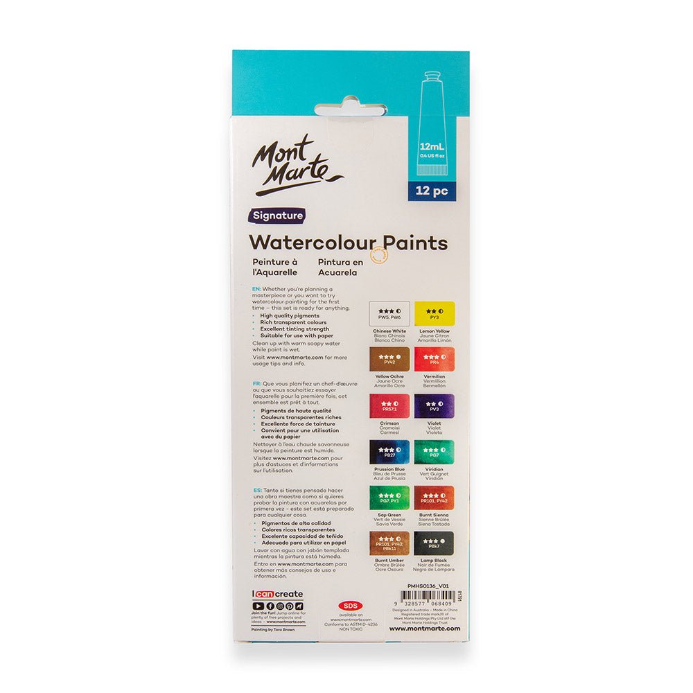 აკვარელის საღებავი ნაკრები 12 ფერი - MontMarte Watercolour Paint Set 12pc x 12ml