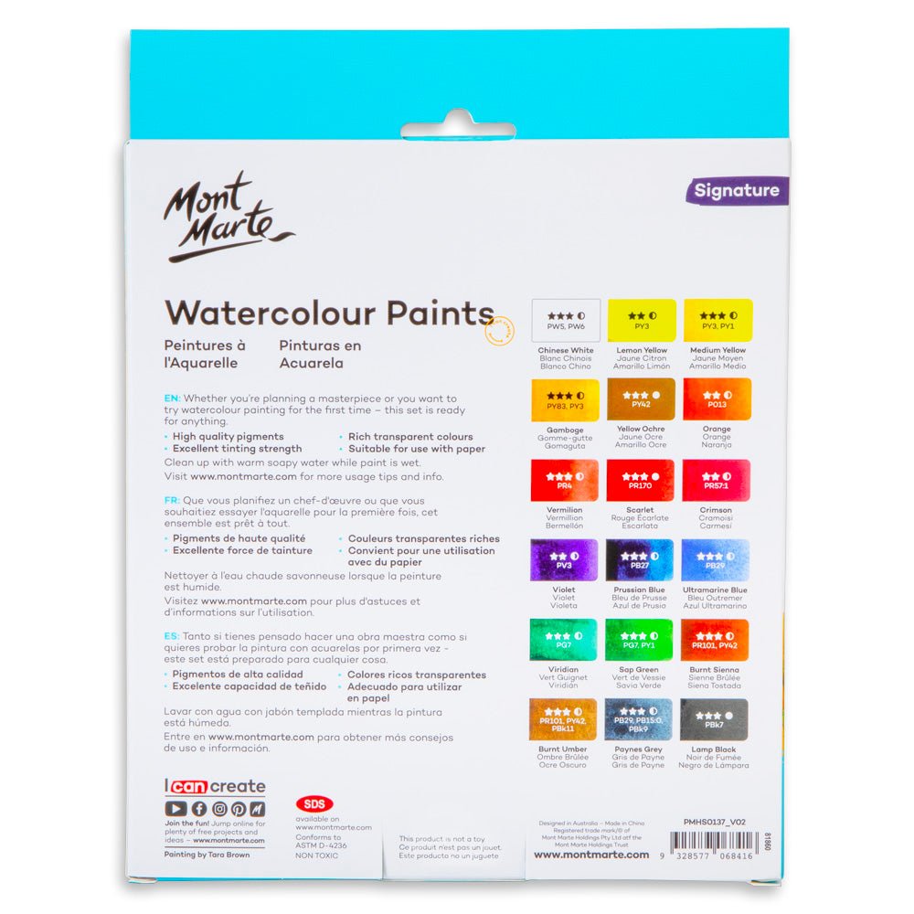 აკვარელის საღებავი ნაკრები 18 ფერი 12მლ - MontMarte Watercolour Paint Set 18pc x 12ml