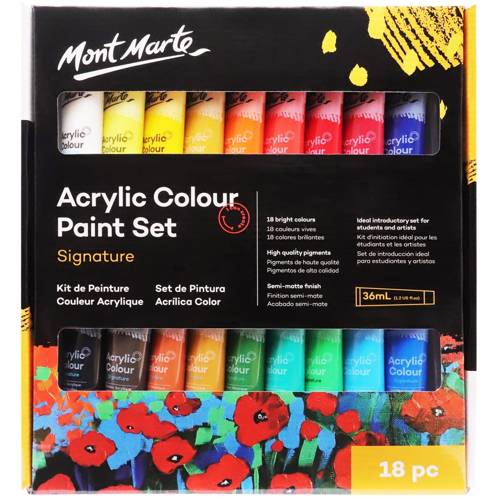 აკრილის საღებავები 18 ფერი ნაკრები MM Acrylic Paint Set 18pc x 36ml