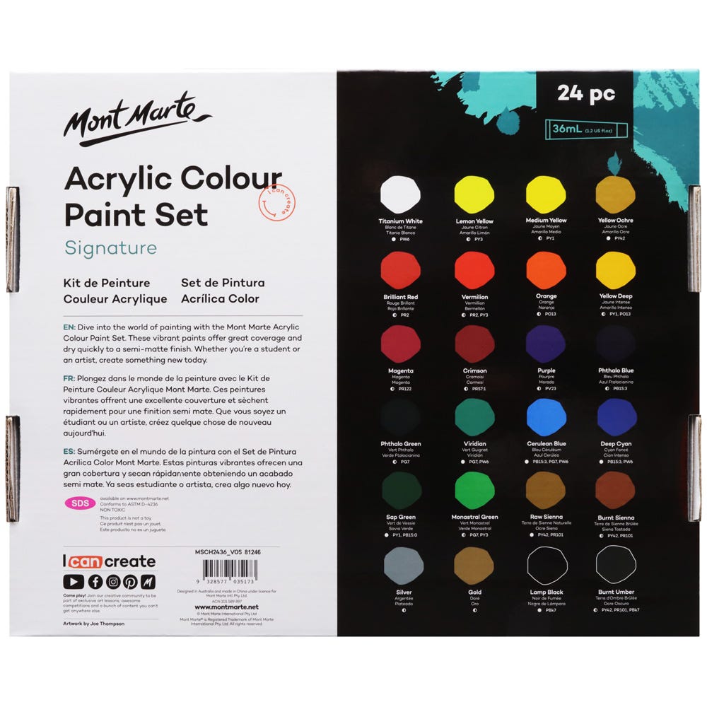 აკრილის საღებავები 24 ფერი ნაკრები MM Acrylic Paint Set 24pc x 36ml