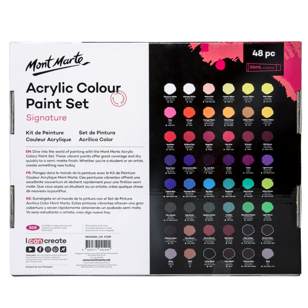 აკრილის საღებავები 48 ფერი ნაკრები MM Acrylic Paint Set 48pc x 36ml