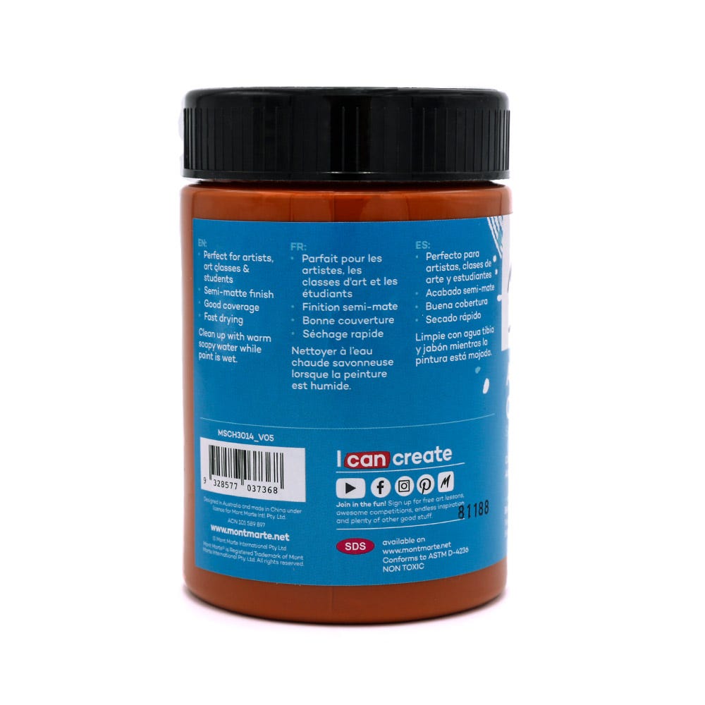 Acrylic Paint Burnt Sienna 300ml MM Studio Acrylic Paint 300ml - Burnt Sienna