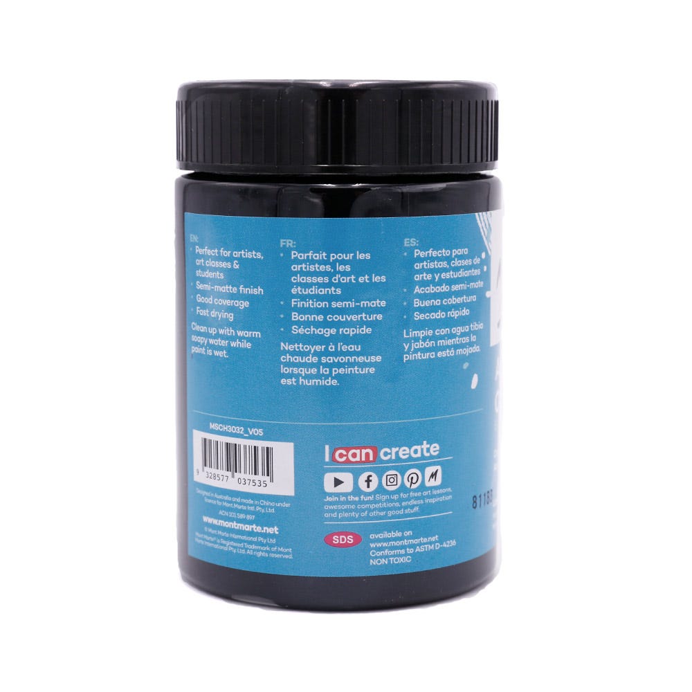 აკრილის საღებავი შავი MM Studio Acrylic Paint 300ml - Lamp Black