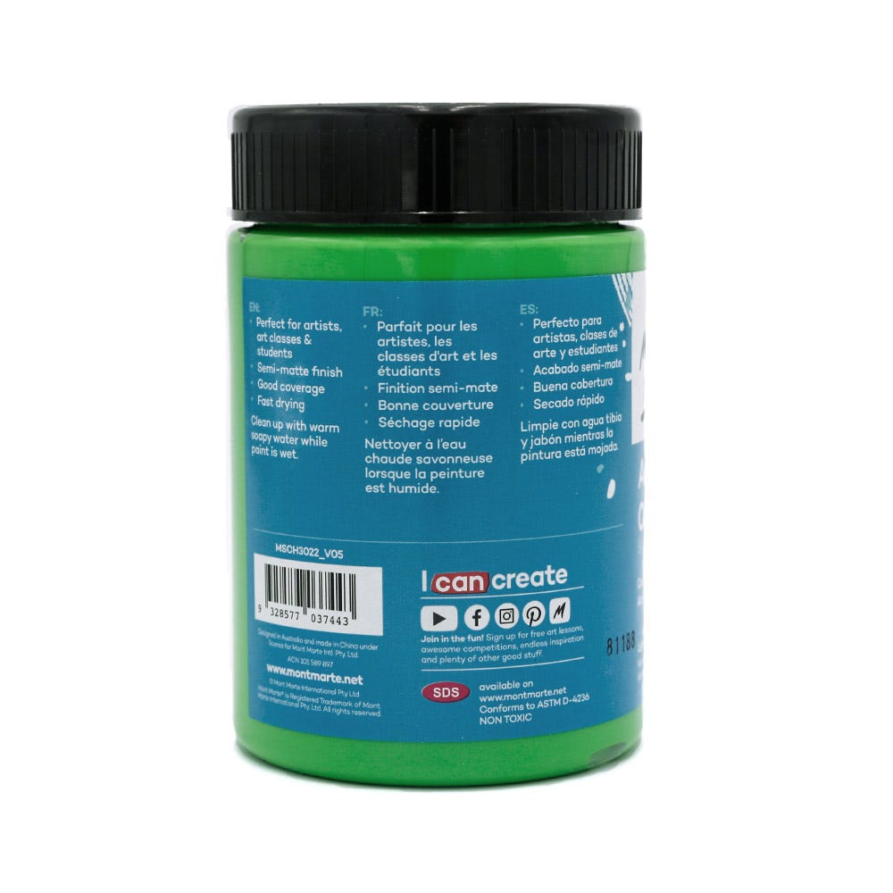 აკრილის საღებავი მსუბუქი მწვანე 300მლ MM Studio Acrylic Paint 300ml - Light Green