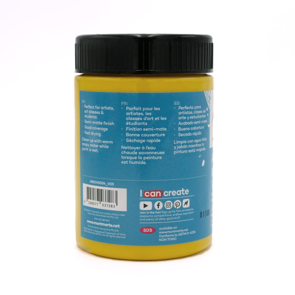 აკრილის საღებავი მედიუმ ყვითელი 300მლ MM Studio Acrylic Paint 300ml - Medium Yellow