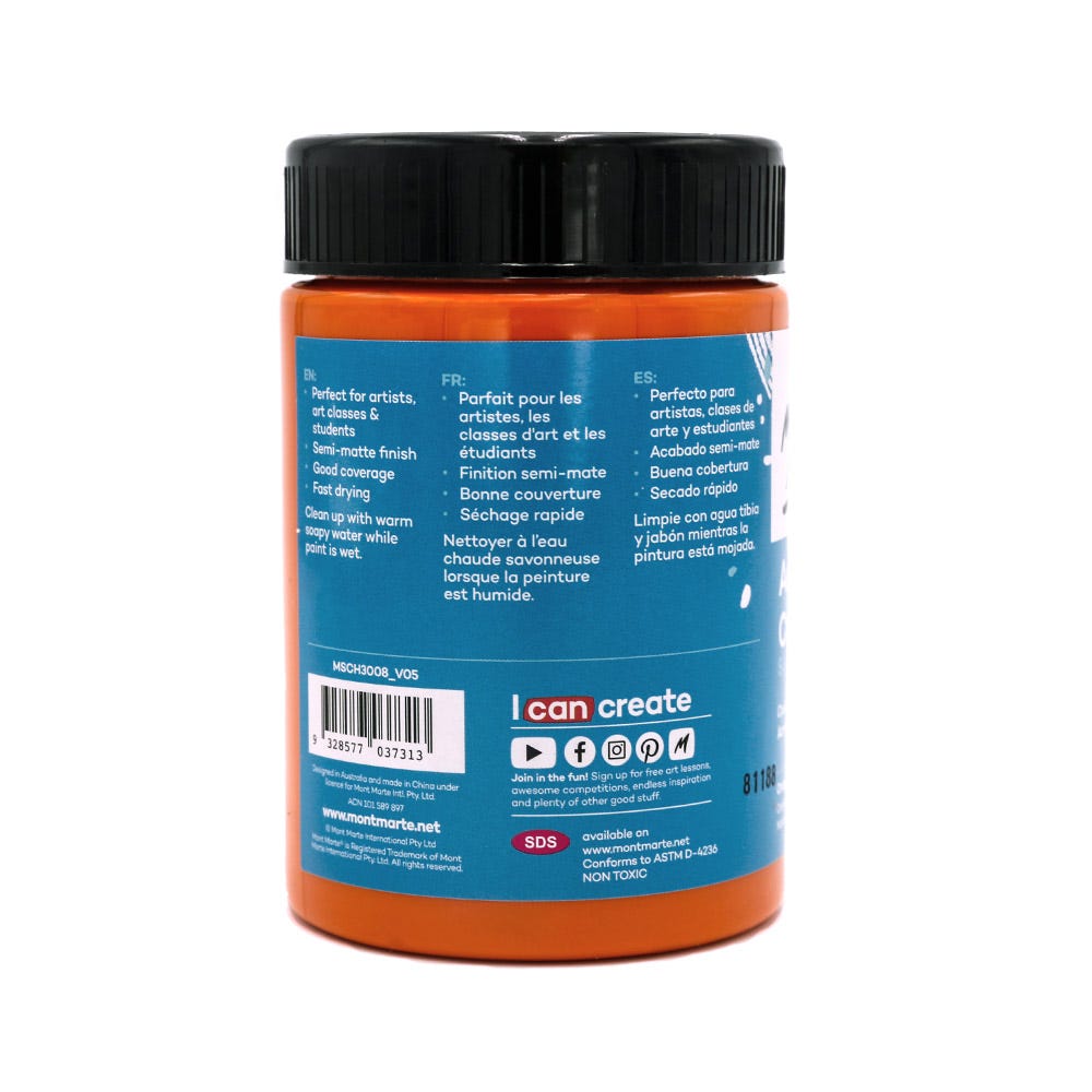 აკრილის საღებავი ნარინჯისფერი 300მლ MM Studio Acrylic Paint 300ml - Orange