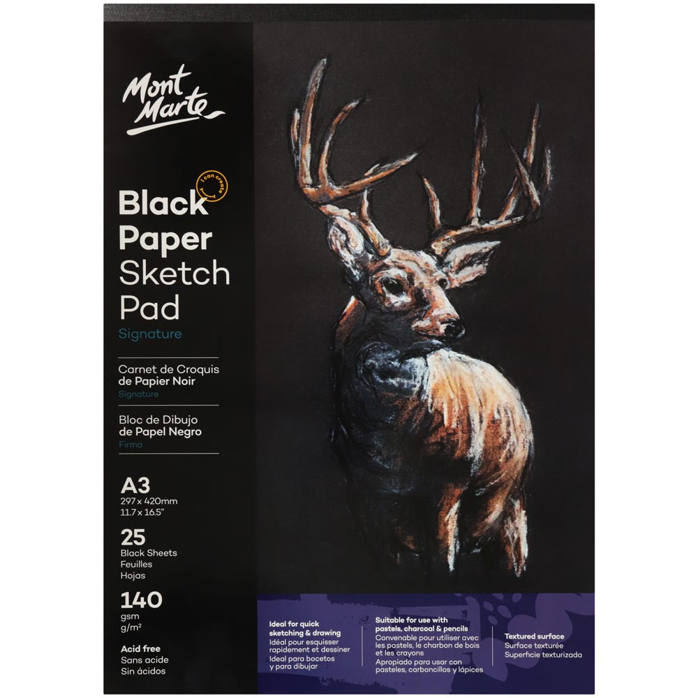 MM Black Paper Sketch Pad 25 sheet 140gsm A3