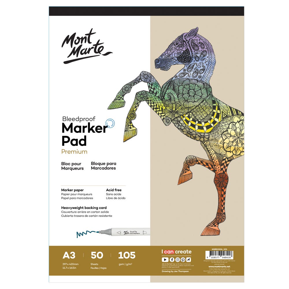 სკეჩმარკერებით სახატავი პადი MM Bleedproof Marker Pad 105gsm A3 50 Sheets