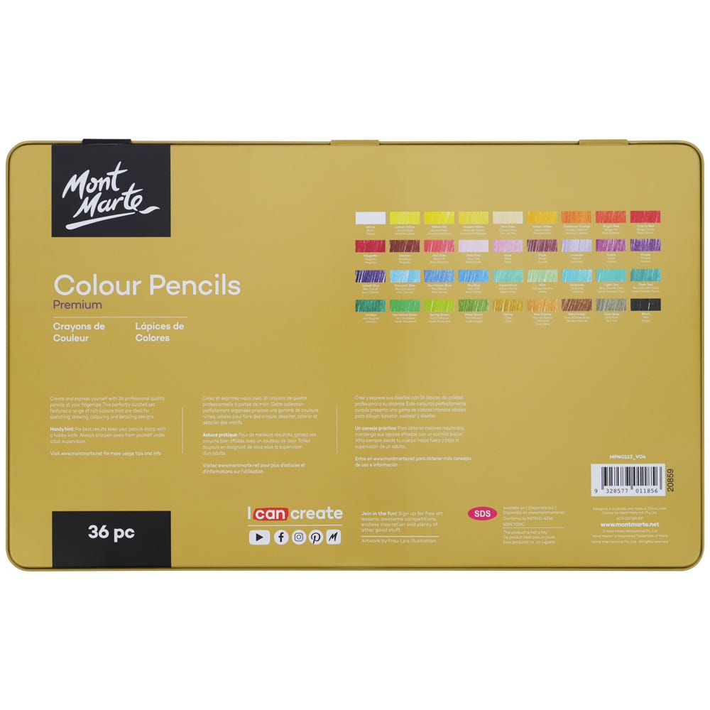 პრემიუმ ფერადი ფანქრები მეტალის ქეისში - MM Colour Pencils 36pc
