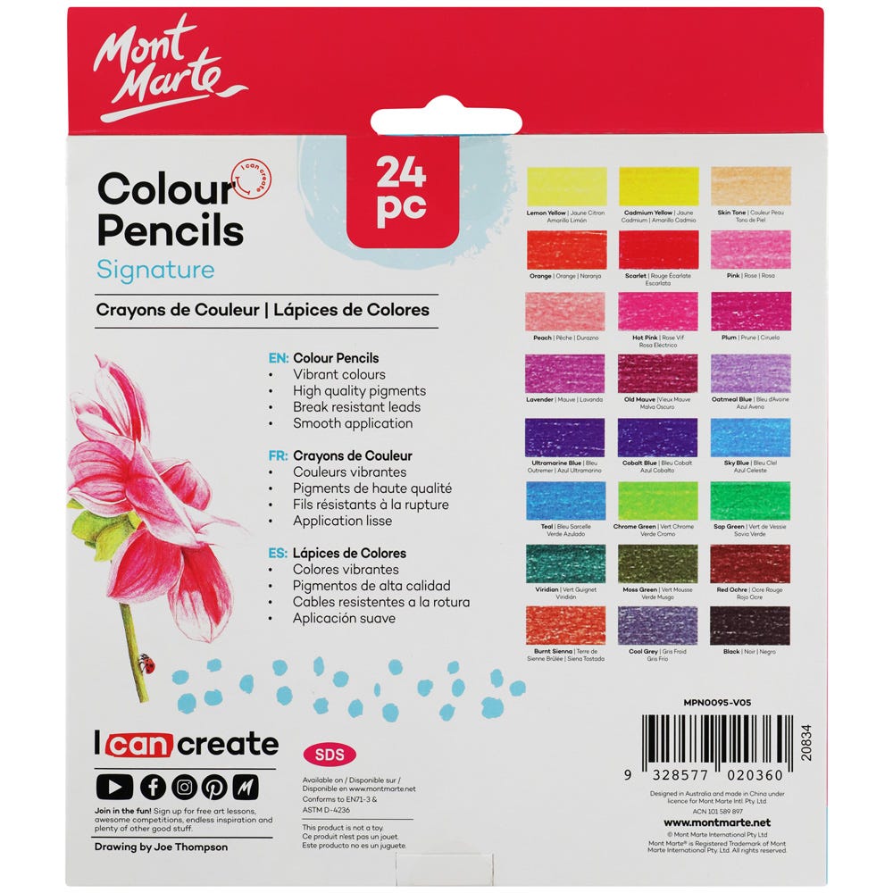 ფერადი ფანქრები 24 ფერი ნაკრები MM Colour Pencils 24pc - Essential Colours