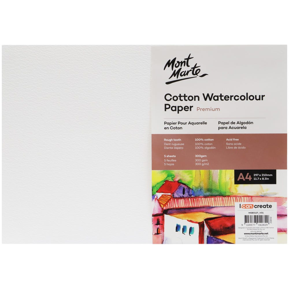 აკვარელის ქაღალდი 100% ბამბის  MM Cotton Watercolour Paper 300gsm A4 5 Sheets