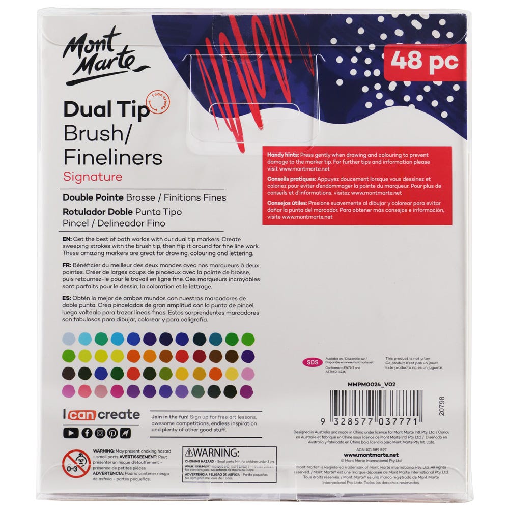 ფუნჯი/კალმები 48  ფერი ნაკრები MM Dual Tip Brush/Fineliners 48pc