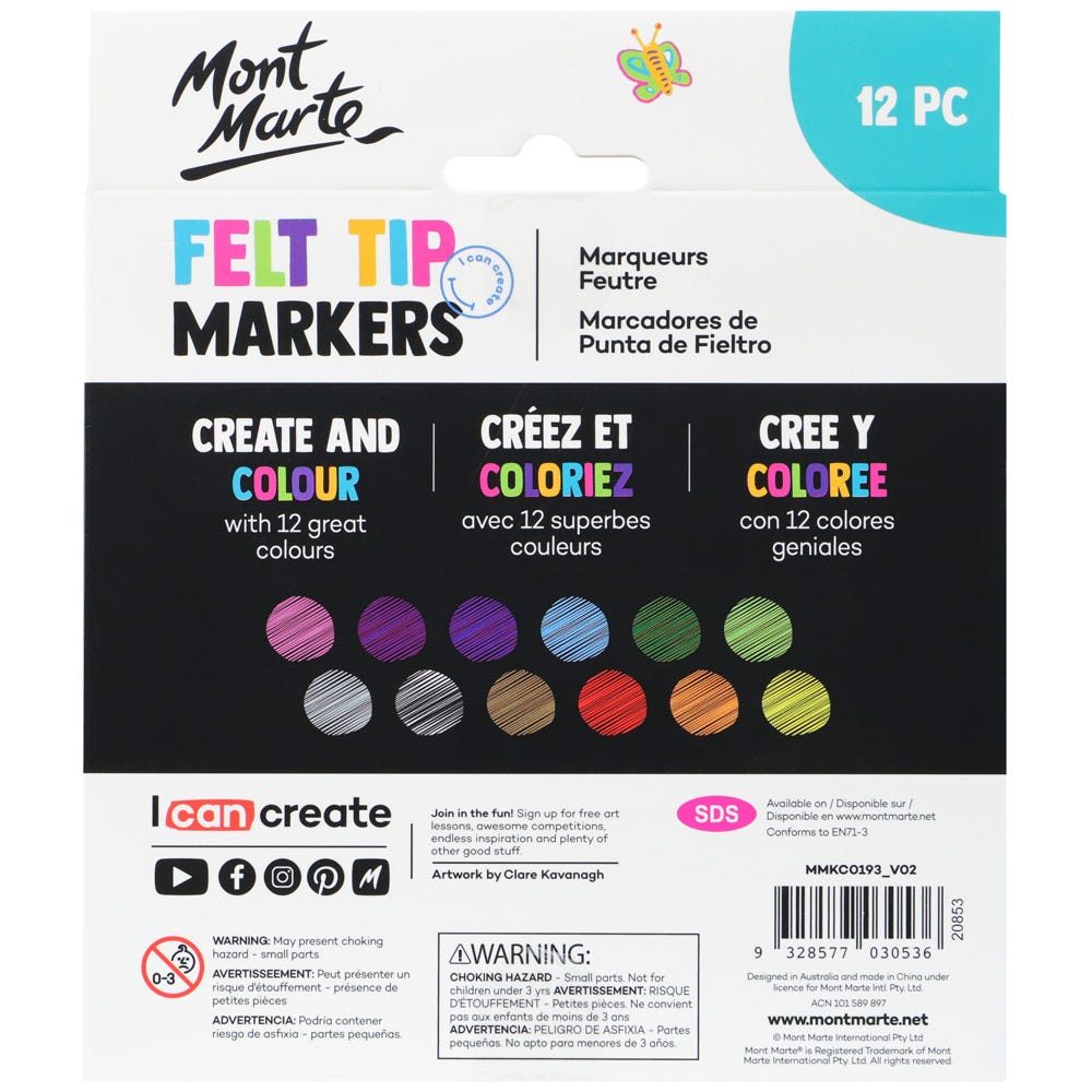 საბავშვო მარკერების ნაკრები MM Kids Felt Tip Markers 12pc - Basics