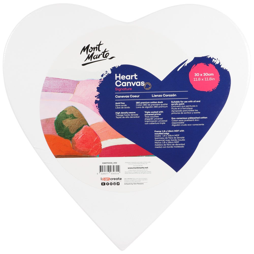 გულის ფორმის ტილო დაგრუნტული ქვეჩარჩოზე MM Canvas Heart Shaped 30x30cm