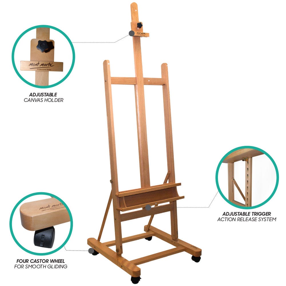 დიდი სტუდიო მოლბერტი MM Large Studio Easel w/castors Beech Wood