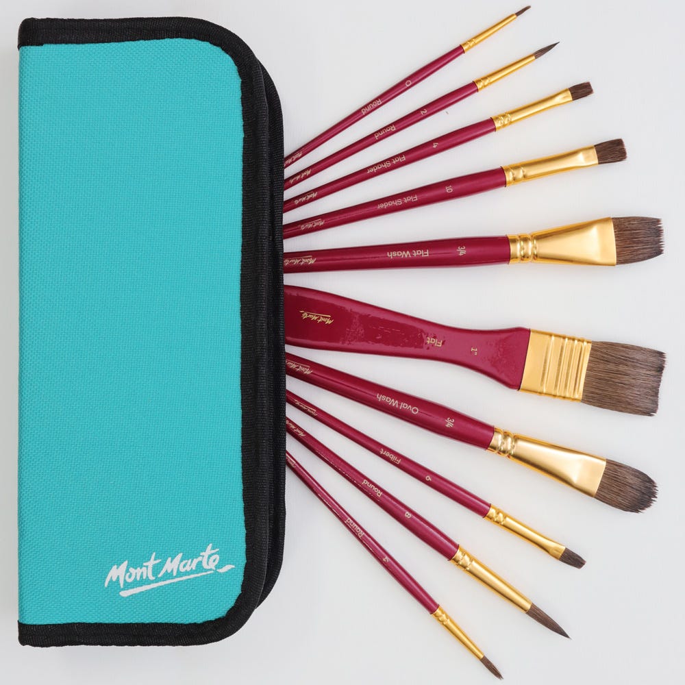 ფუნჯების ნაკრები პენლით (აკვარელისთვის) MM Brush Set in Wallet 11pc - Watercolour