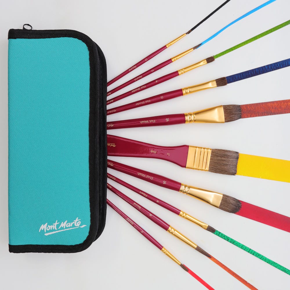ფუნჯების ნაკრები პენლით (აკვარელისთვის) MM Brush Set in Wallet 11pc - Watercolour