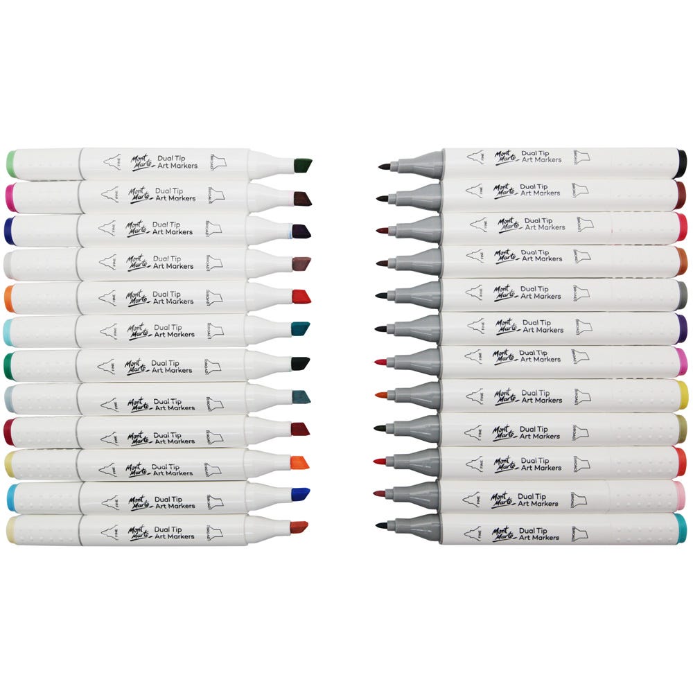სკეჩმარკერები 24 ფერი (მყარი ქეისით) MM Dual Tip Art Markers 24pc