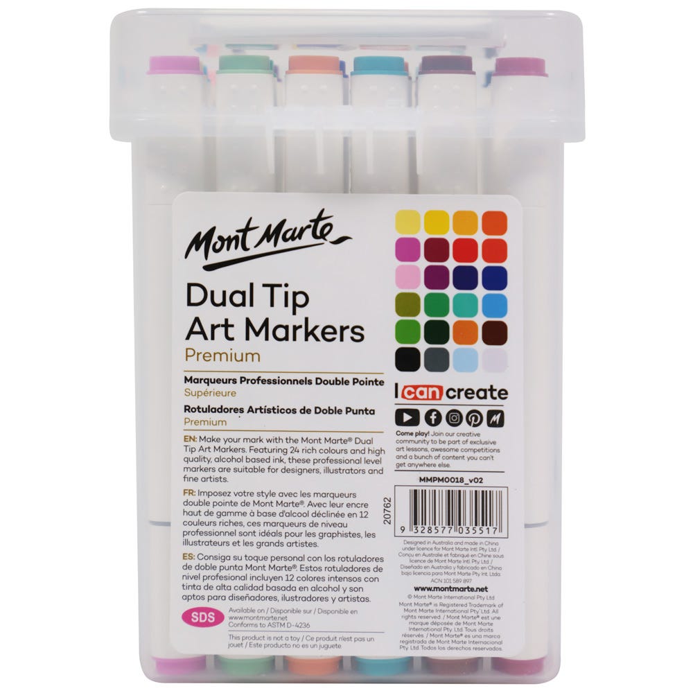 სკეჩმარკერები 24 ფერი (მყარი ქეისით) MM Dual Tip Art Markers 24pc