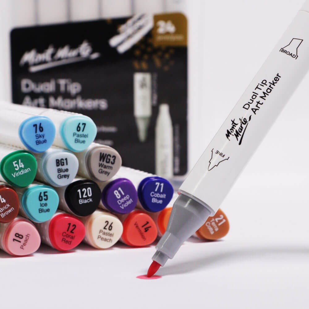 სკეჩმარკერები 24 ფერი (მყარი ქეისით) MM Dual Tip Art Markers 24pc
