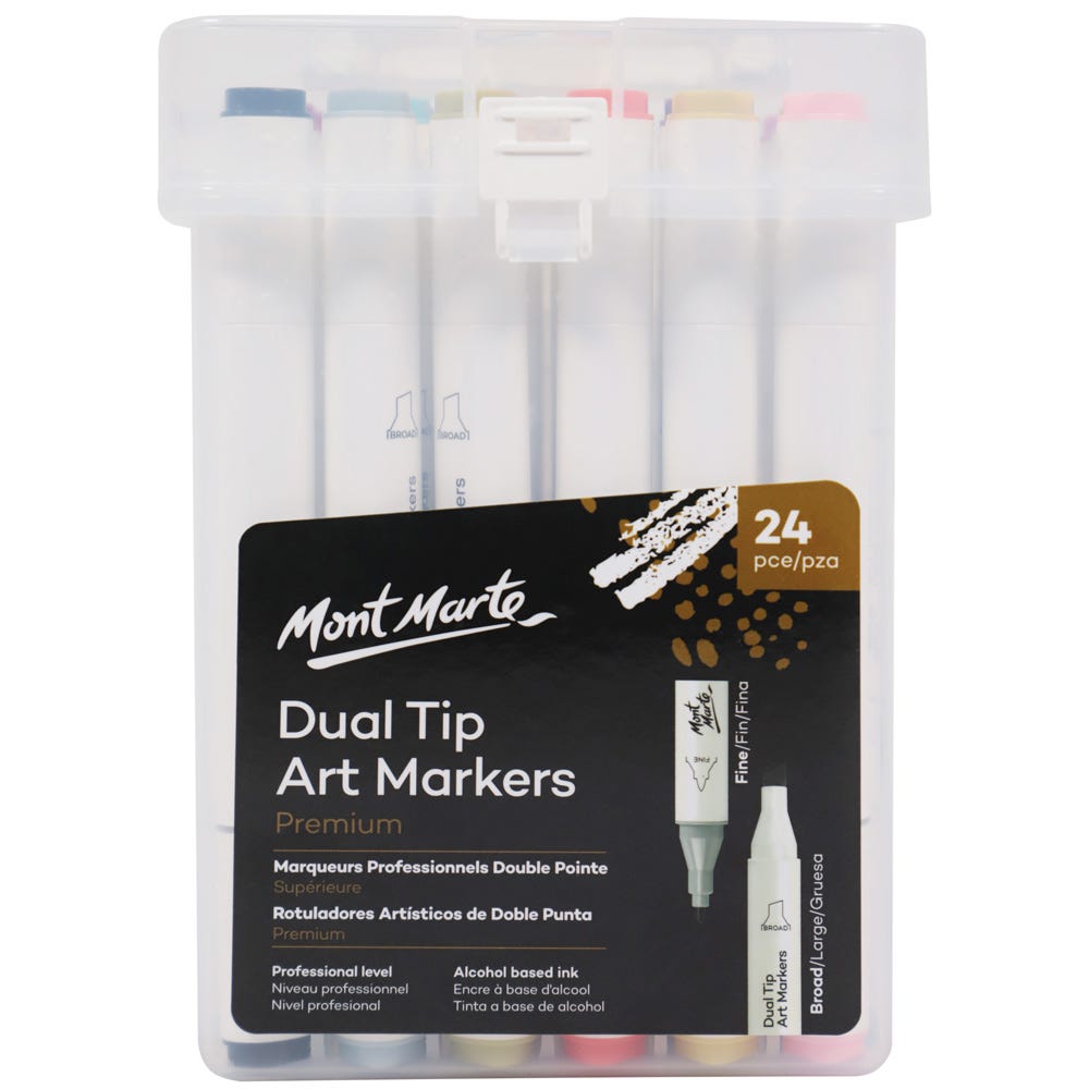 სკეჩმარკერები 24 ფერი (მყარი ქეისით) MM Dual Tip Art Markers 24pc