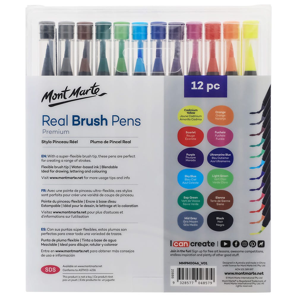 ფუნჯის კალმები 12 ფერი ნაკრები MM Real Brush Pens 12pc