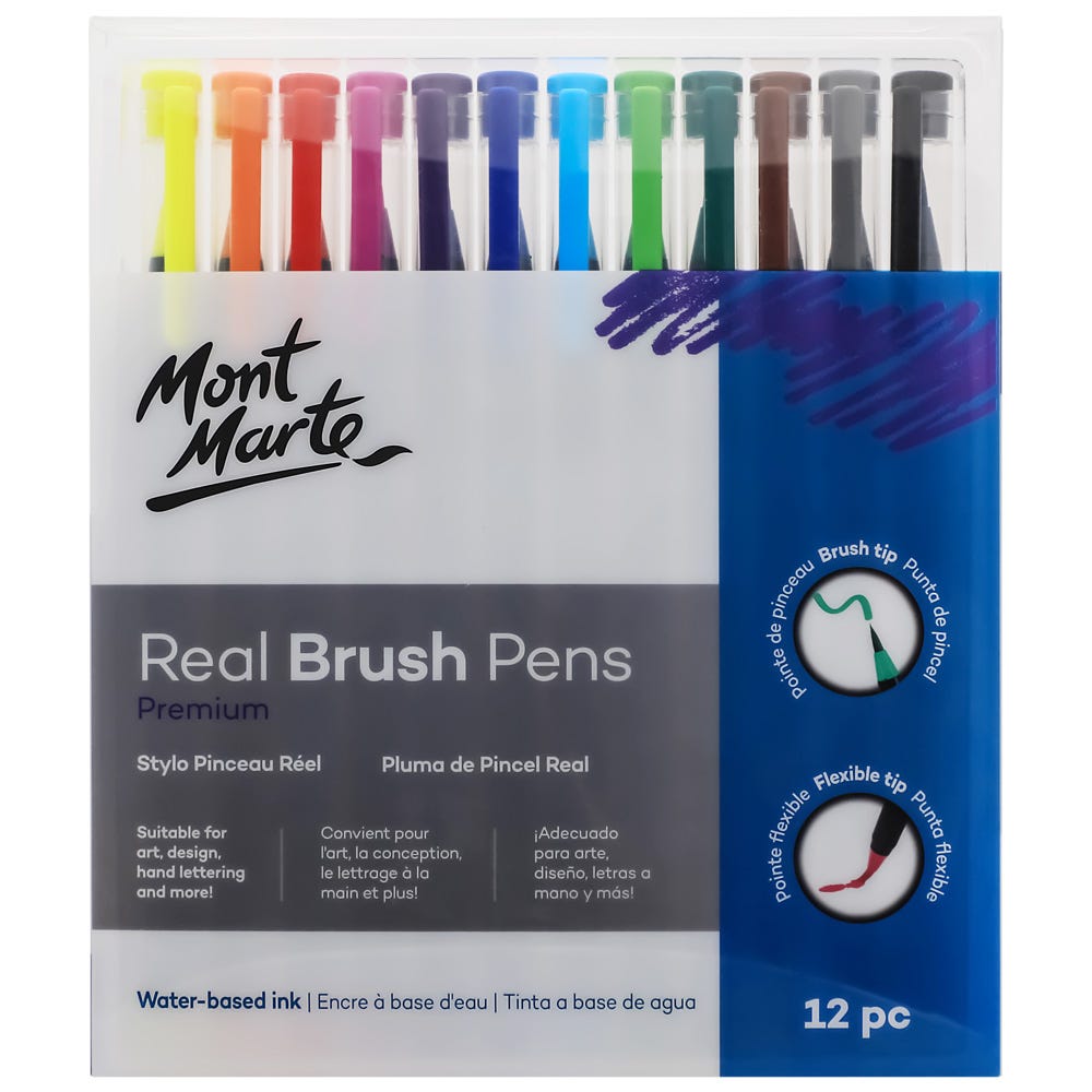 ფუნჯის კალმები 12 ფერი ნაკრები MM Real Brush Pens 12pc