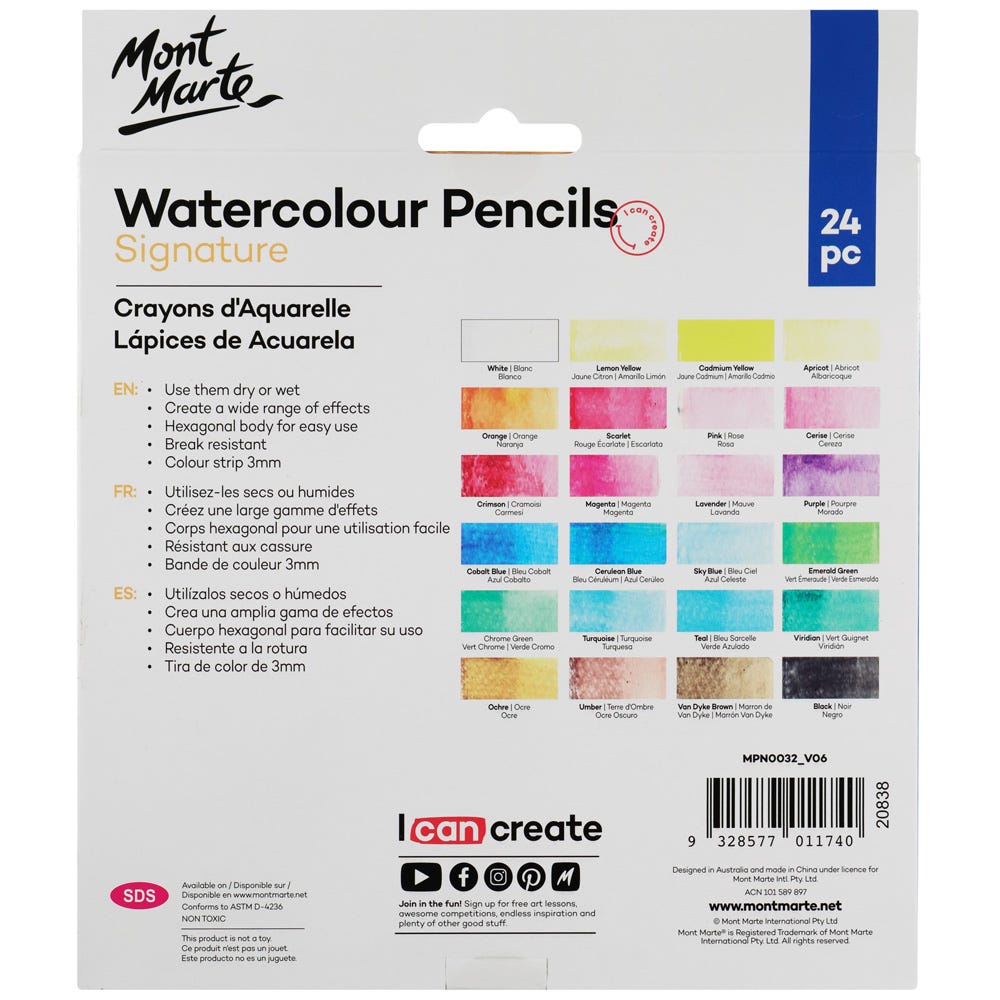 აკვარელის ფანქრები ნაკრები 24 ფერი MM Watercolour Pencils 24pc