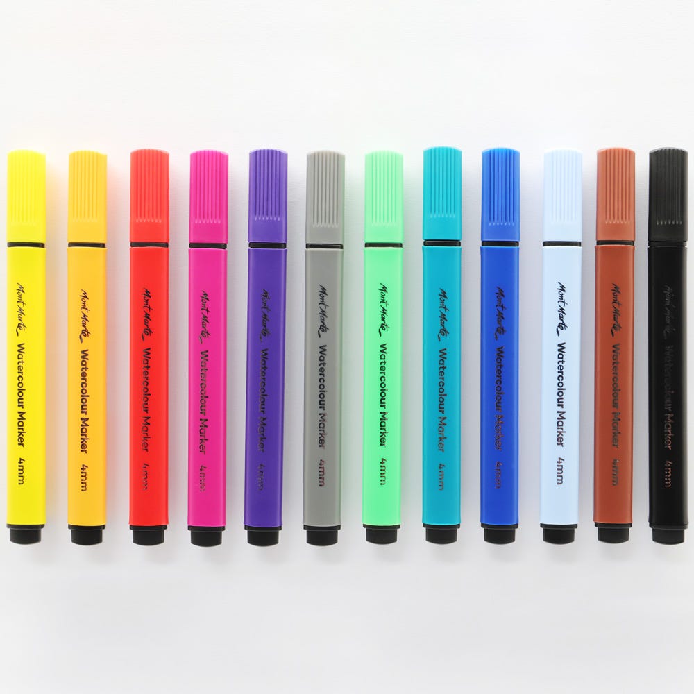 აკვარელის მარკერი ნაკრები 12 ფერი MM Watercolour Markers 12pc Tri Grip in Case
