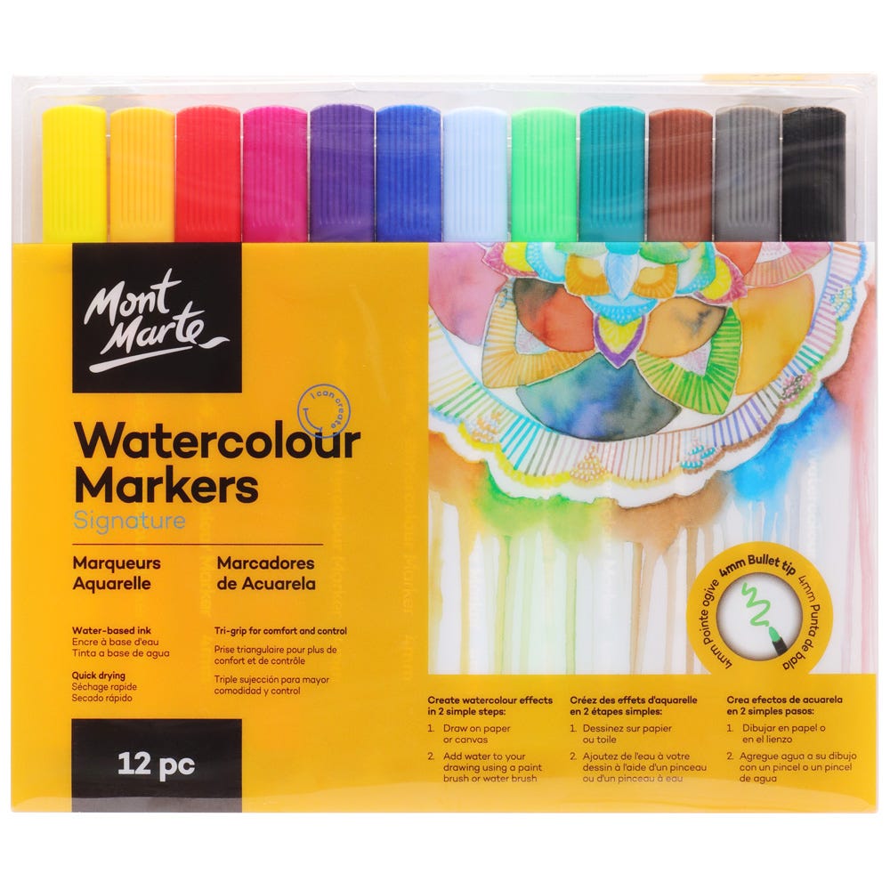 აკვარელის მარკერი ნაკრები 12 ფერი MM Watercolour Markers 12pc Tri Grip in Case