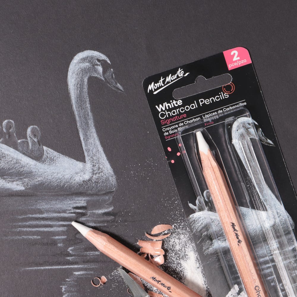 MM White Charcoal Pencils Lge Hex 2pc