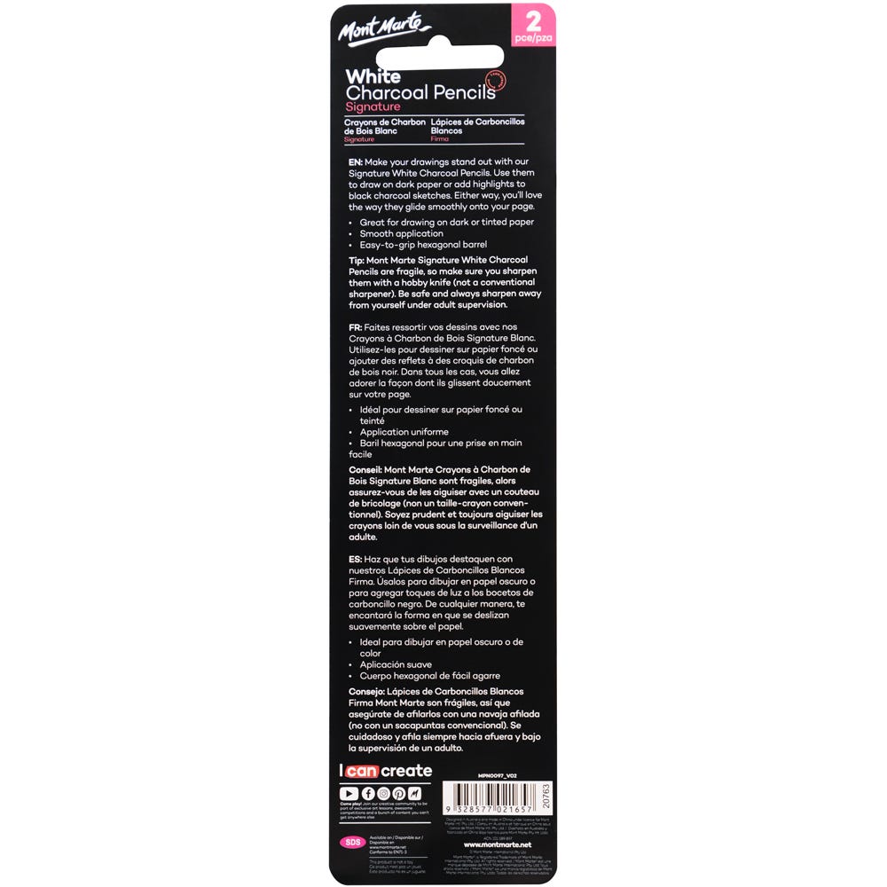 თეთრი ნახშირის ფანქრები (სქელი) White Charcoal Pencils Lge Hex 2pc