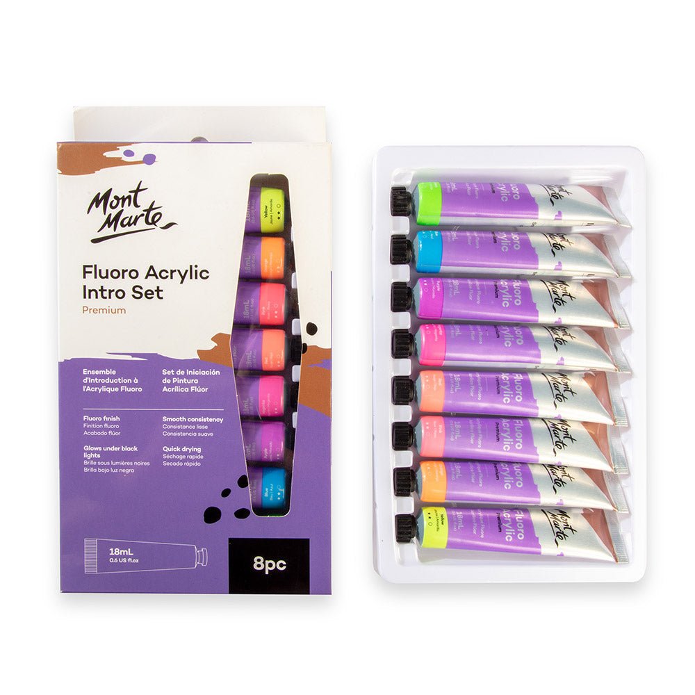 ნეონის საღებავი აკრილი 8 ფერიანი ნაკრები MM Fluro Acrylic Intro Set 8pc x 18ml - ARTISTA