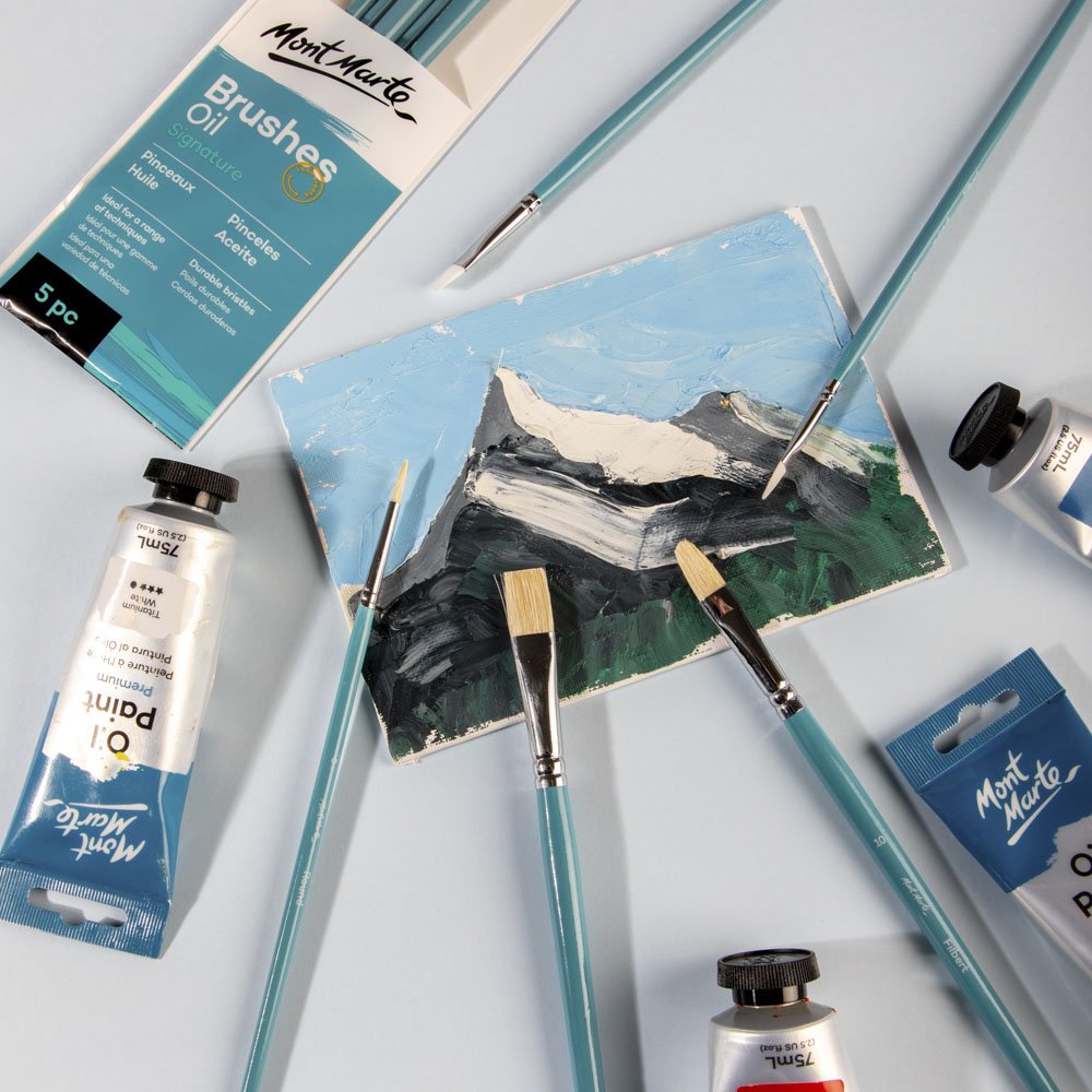 ზეთის ფუნჯები სინთეთიკური და ჯაგარის ნაკრები MM Gallery Series Brush Set Oils 5pc BMHS0020 - ARTISTA